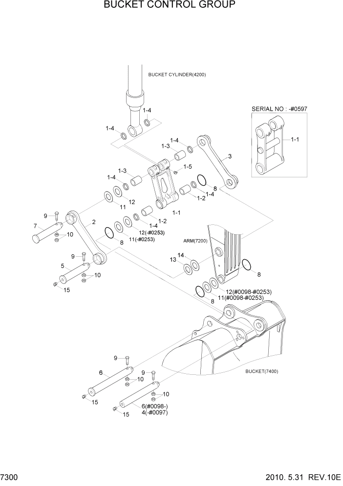 Схема запчастей Hyundai R110-7 - PAGE 7300 BUCKET CONTROL GROUP РАБОЧЕЕ ОБОРУДОВАНИЕ