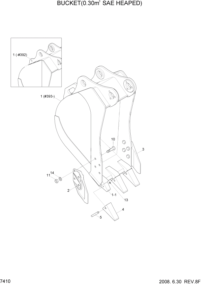 Схема запчастей Hyundai R110-7 - PAGE 7410 BUCKET(0.30M3 SAE HEAPED) РАБОЧЕЕ ОБОРУДОВАНИЕ