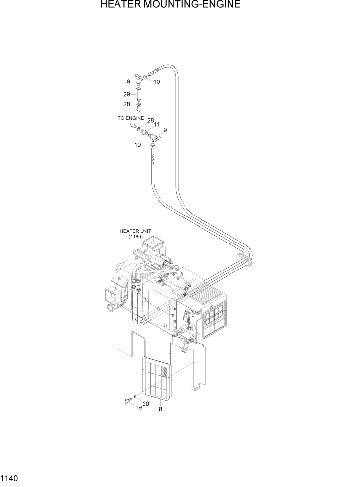 Схема запчастей Hyundai R110-7A - PAGE 1140 HEATER MOUNTING-ENGINE СИСТЕМА ДВИГАТЕЛЯ