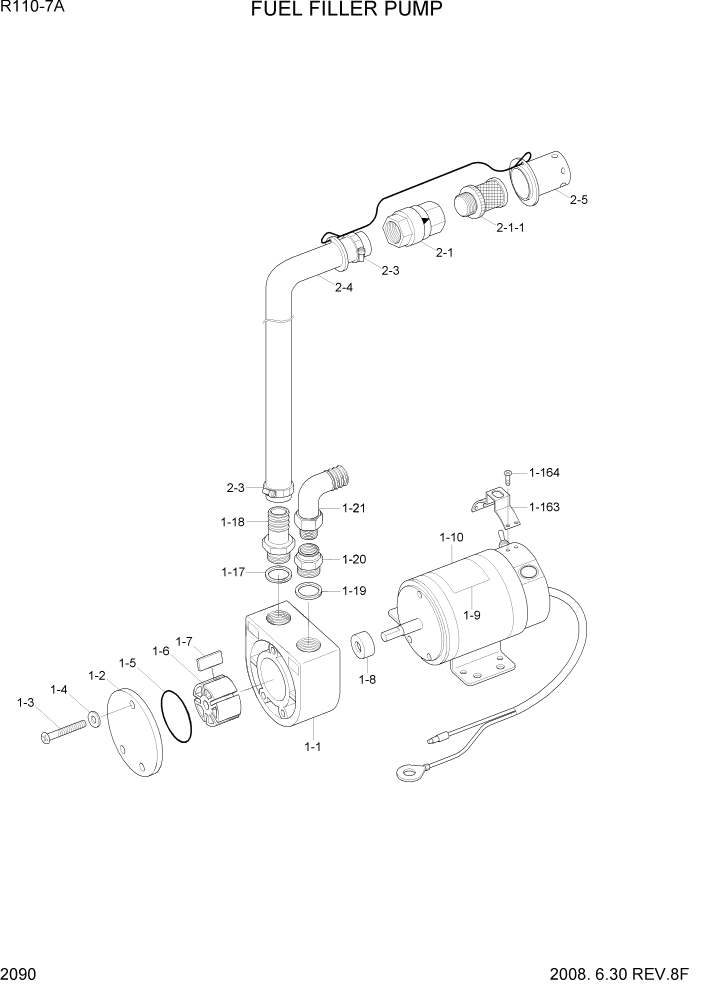 Схема запчастей Hyundai R110-7A - PAGE 2090 FUEL FILLER PUMP ЭЛЕКТРИЧЕСКАЯ СИСТЕМА