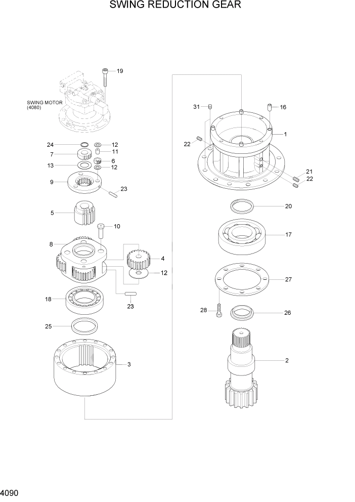 Схема запчастей Hyundai R110-7A - PAGE 4090 SWING REDUCTION GEAR ГИДРАВЛИЧЕСКИЕ КОМПОНЕНТЫ