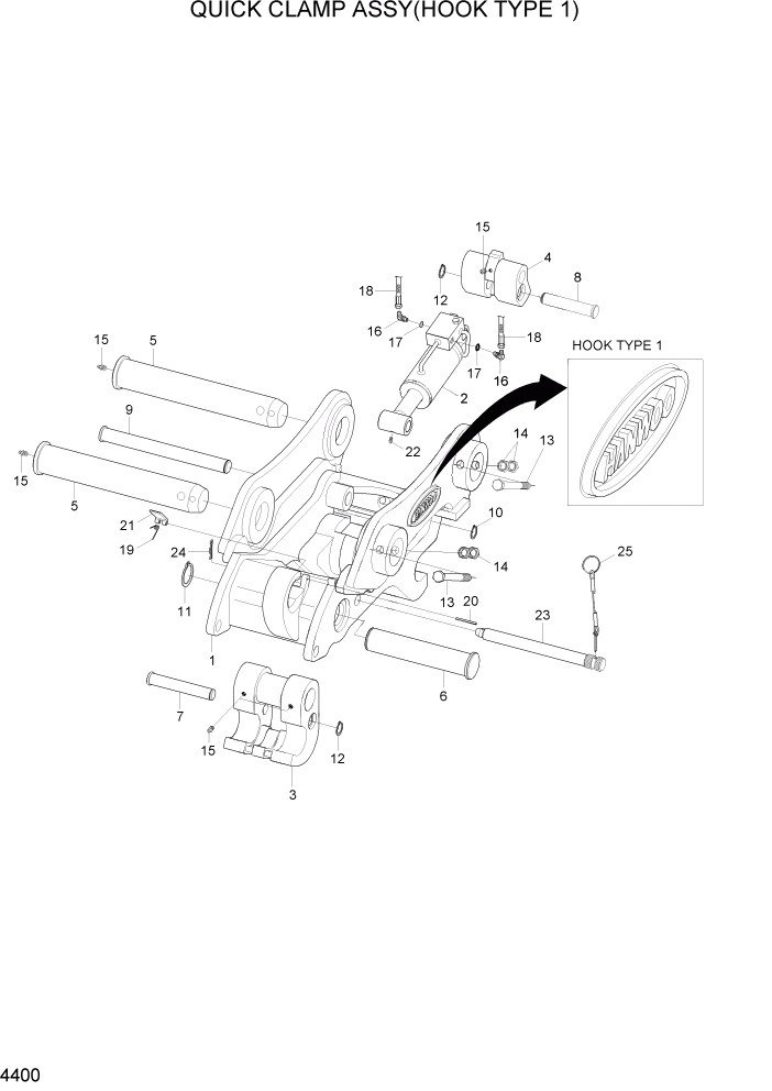 Схема запчастей Hyundai R110-7A - PAGE 4400 QUICK CLAMP ASSY(HOOK TYPE 1) ГИДРАВЛИЧЕСКИЕ КОМПОНЕНТЫ
