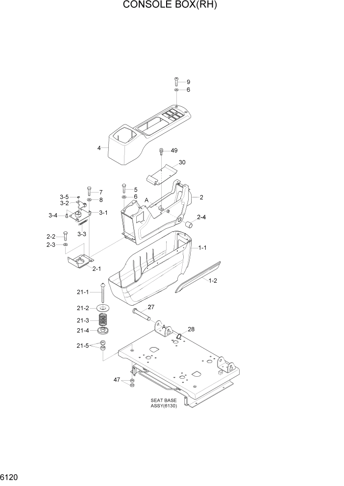 Схема запчастей Hyundai R110-7A - PAGE 6120 CONSOLE BOX(RH) СТРУКТУРА