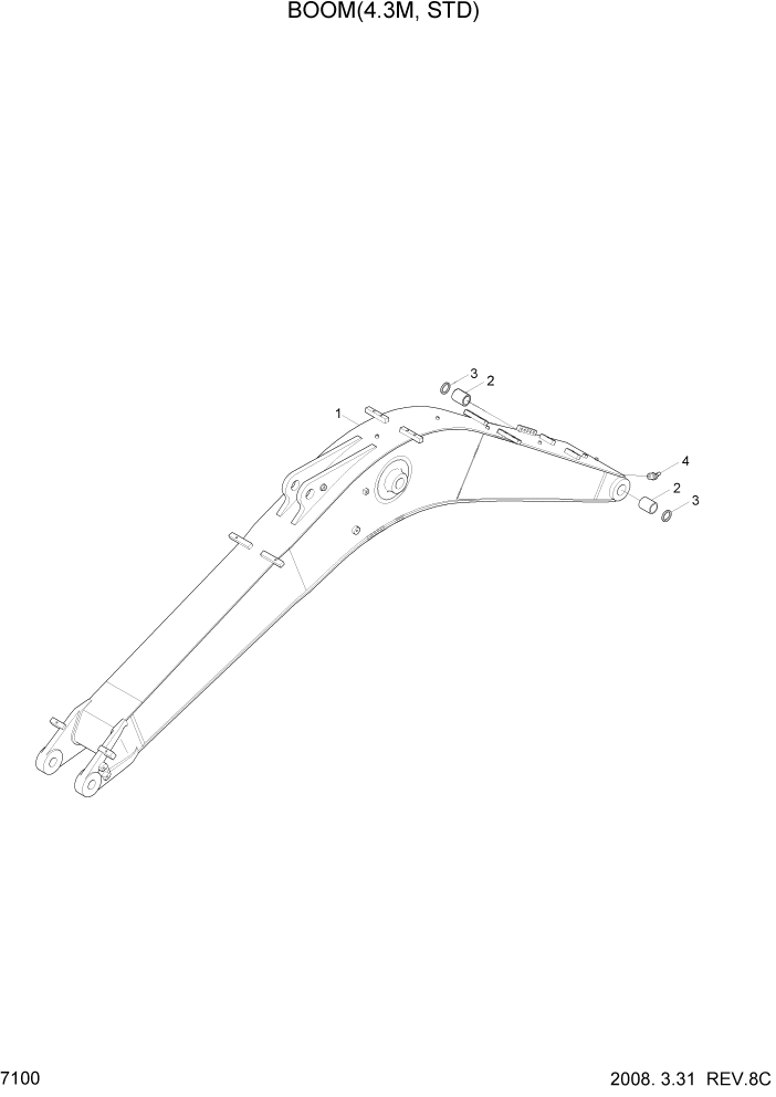 Схема запчастей Hyundai R110-7A - PAGE 7100 BOOM(4.3M, STD) РАБОЧЕЕ ОБОРУДОВАНИЕ
