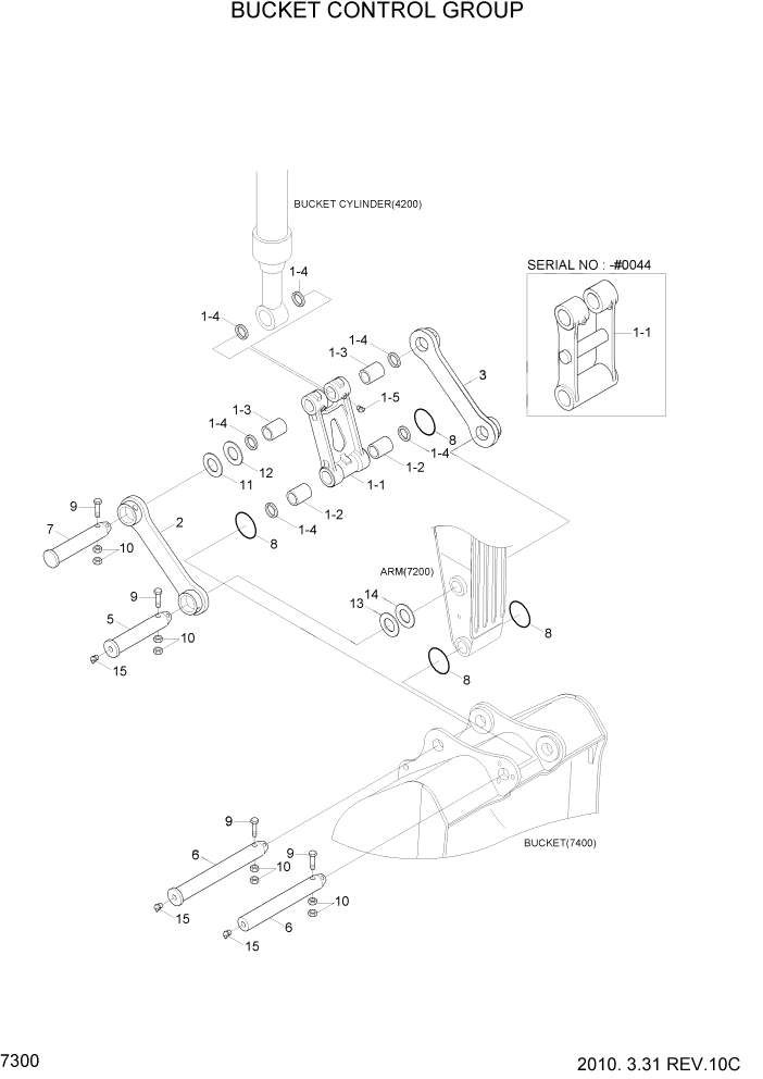 Схема запчастей Hyundai R110-7A - PAGE 7300 BUCKET CONTROL GROUP РАБОЧЕЕ ОБОРУДОВАНИЕ