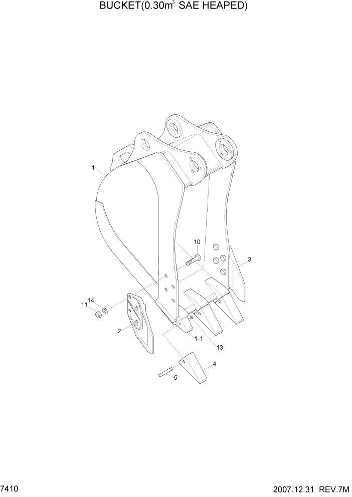 Схема запчастей Hyundai R110-7A - PAGE 7410 BUCKET(0.30M3 SAE HEAPED) РАБОЧЕЕ ОБОРУДОВАНИЕ