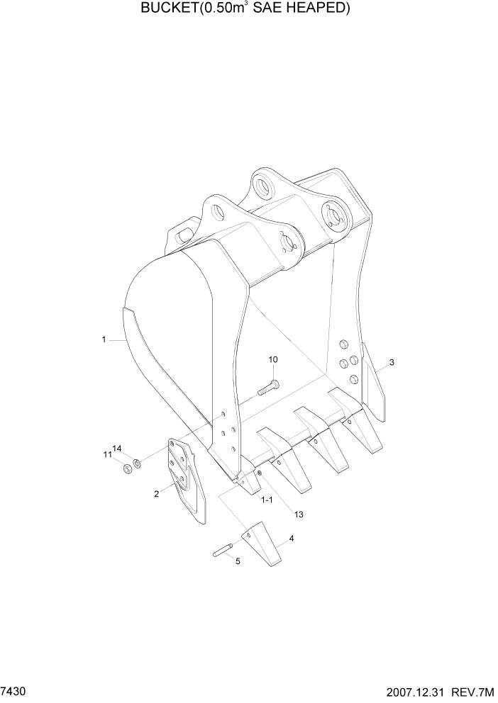 Схема запчастей Hyundai R110-7A - PAGE 7430 BUCKET(0.50M3 SAE HEAPED) РАБОЧЕЕ ОБОРУДОВАНИЕ