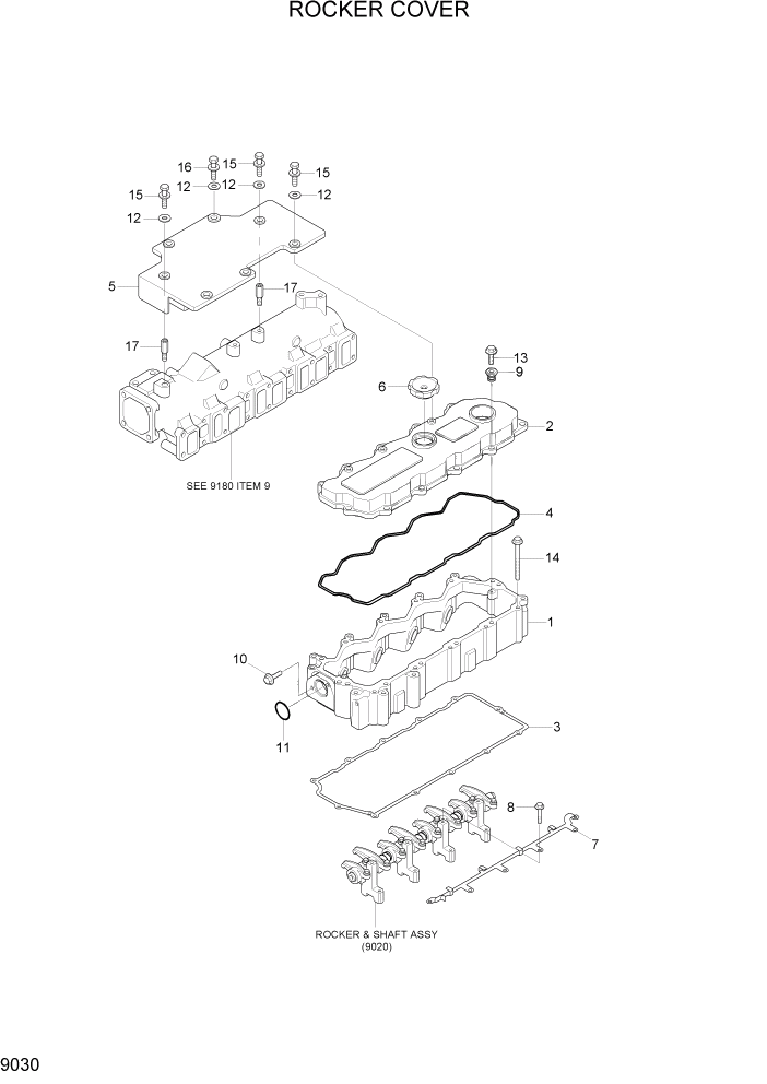 Схема запчастей Hyundai R110-7A - PAGE 9030 ROCKER COVER ДВИГАТЕЛЬ БАЗА