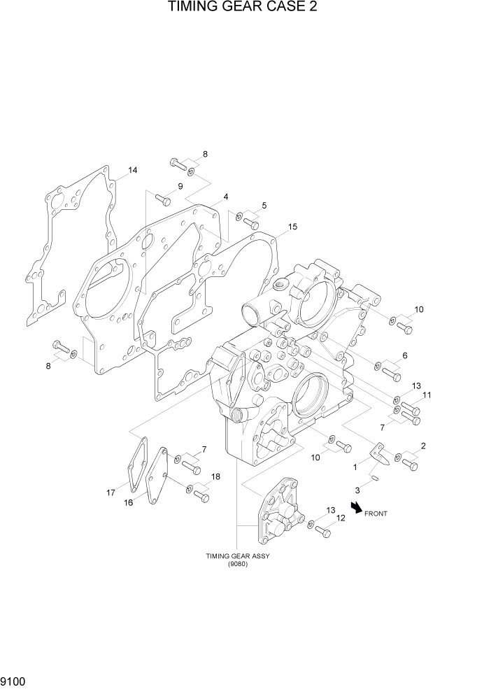 Схема запчастей Hyundai R110-7A - PAGE 9100 TIMING GEAR CASE 2 ДВИГАТЕЛЬ БАЗА