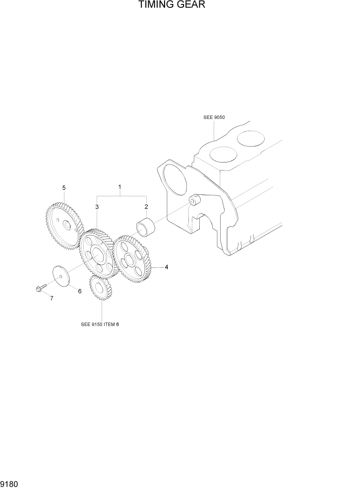 Схема запчастей Hyundai R110-7A - PAGE 9180 TIMING GEAR ДВИГАТЕЛЬ БАЗА