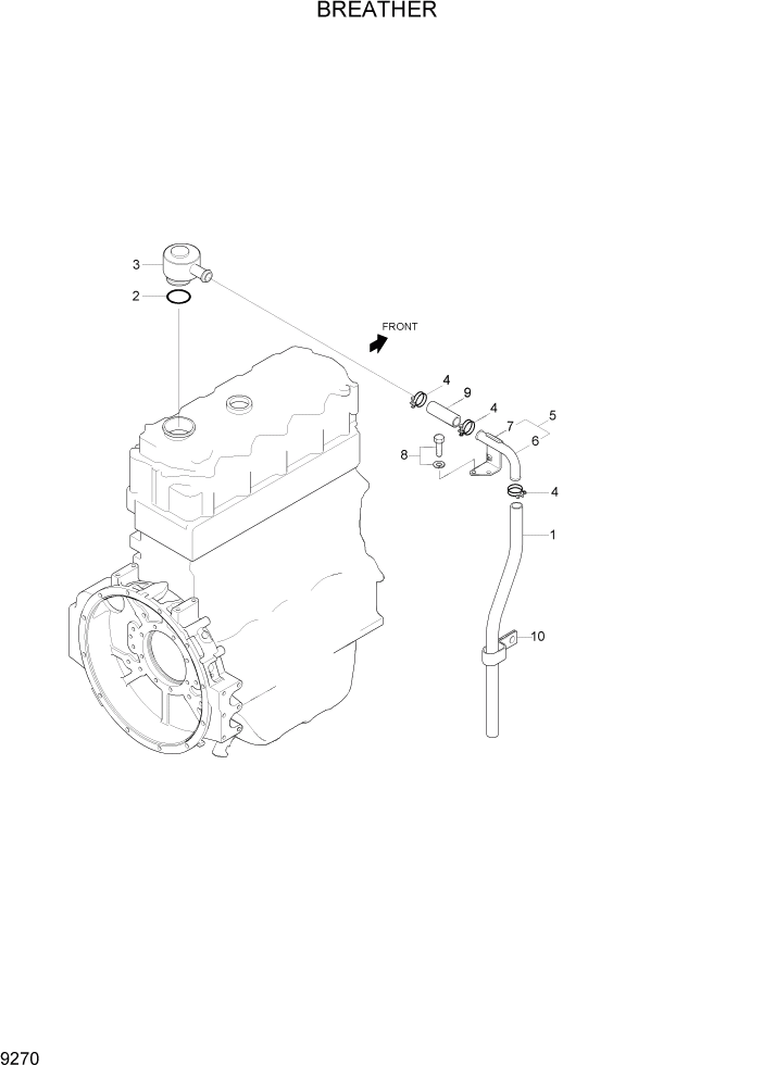 Схема запчастей Hyundai R110-7A - PAGE 9270 BREATHER ДВИГАТЕЛЬ БАЗА