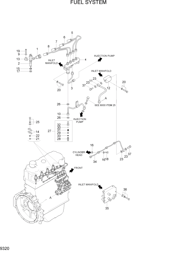 Схема запчастей Hyundai R110-7A - PAGE 9320 FUEL SYSTEM ДВИГАТЕЛЬ БАЗА