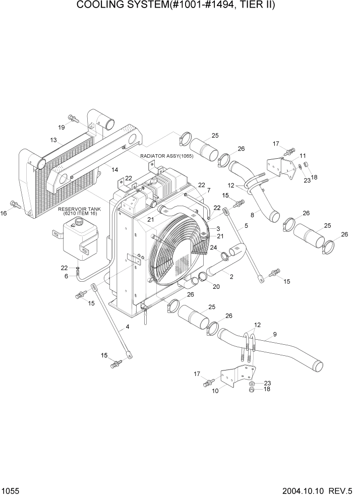 Схема запчастей Hyundai R140LC-7 - PAGE 1055 COOLING SYSTEM(#1001-#1494, TIER II) СИСТЕМА ДВИГАТЕЛЯ