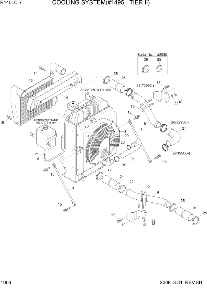 Схема запчастей Hyundai R140LC-7 - PAGE 1056 COOLING SYSTEM(#1495-, TIER II) СИСТЕМА ДВИГАТЕЛЯ
