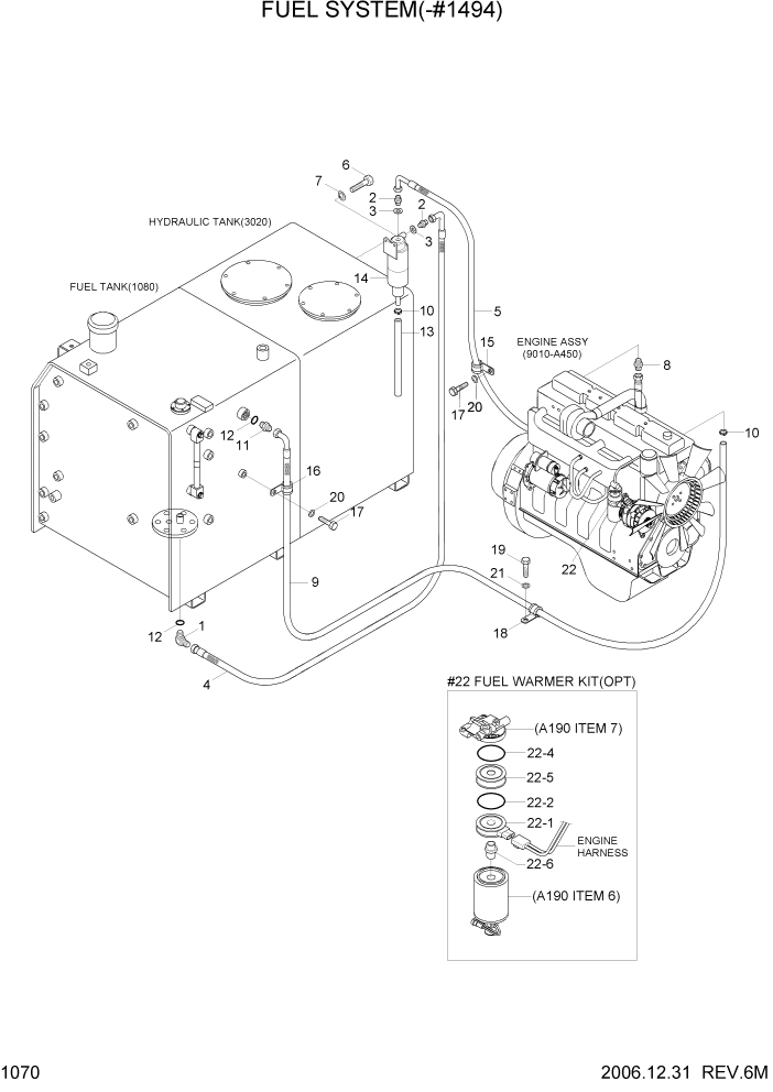 Схема запчастей Hyundai R140LC-7 - PAGE 1070 FUEL SYSTEM(-#1494) СИСТЕМА ДВИГАТЕЛЯ