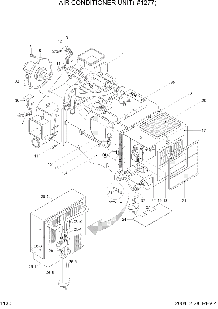 Схема запчастей Hyundai R140LC-7 - PAGE 1130 AIR CONDITIONER UNIT(-#1277) СИСТЕМА ДВИГАТЕЛЯ
