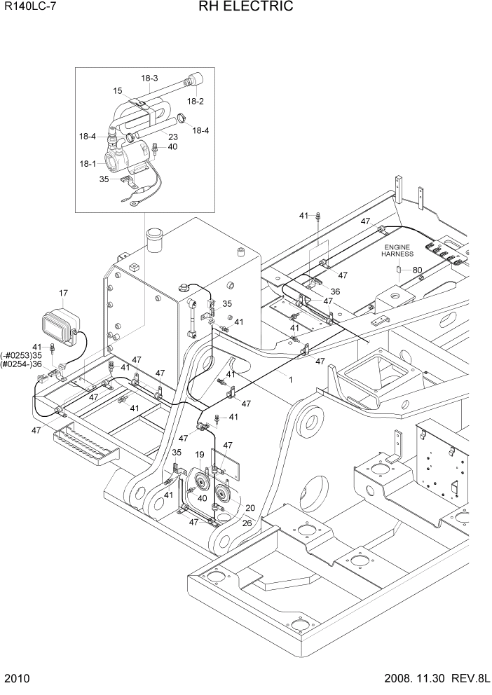 Схема запчастей Hyundai R140LC-7 - PAGE 2010 RH ELECTRIC ЭЛЕКТРИЧЕСКАЯ СИСТЕМА