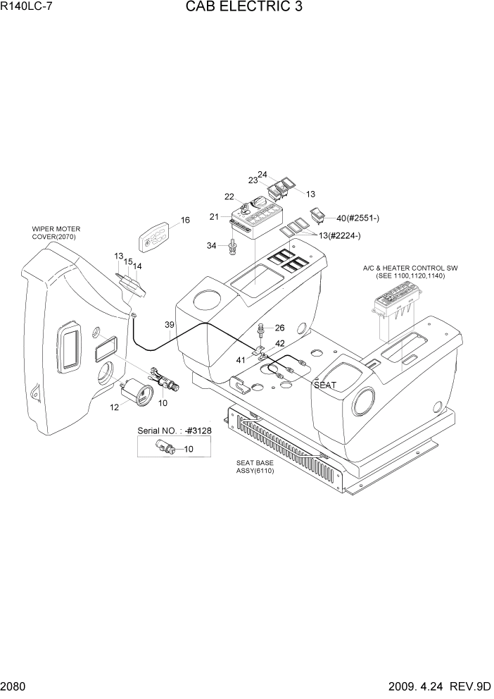 Схема запчастей Hyundai R140LC-7 - PAGE 2080 CAB ELECTRIC 3 ЭЛЕКТРИЧЕСКАЯ СИСТЕМА