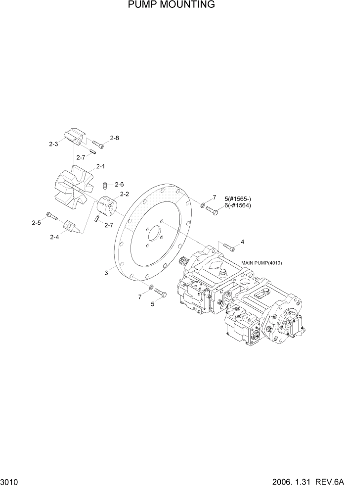 Схема запчастей Hyundai R140LC-7 - PAGE 3010 PUMP MOUNTING ГИДРАВЛИЧЕСКАЯ СИСТЕМА