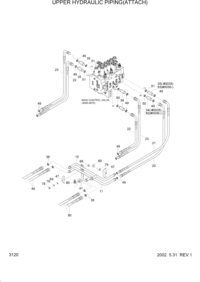 Схема запчастей Hyundai R140LC-7 - PAGE 3120 UPPER HYD PIPING(ATTACH) ГИДРАВЛИЧЕСКАЯ СИСТЕМА