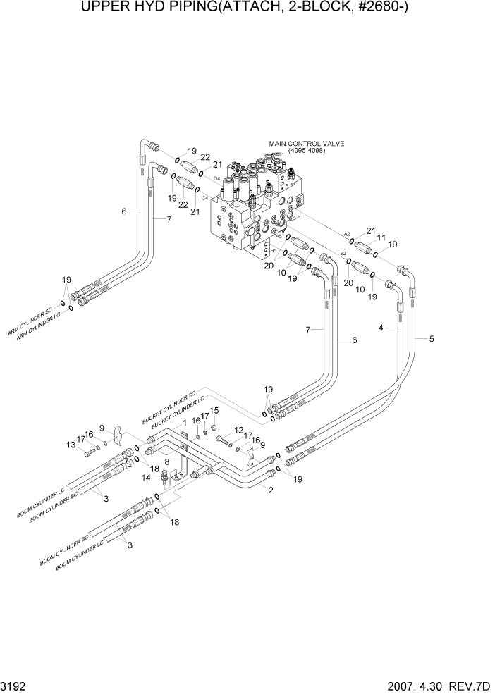 Схема запчастей Hyundai R140LC-7 - PAGE 3192 UPPER HYD PIPING(TRAVEL,2-BLOCK, #2680-) ГИДРАВЛИЧЕСКАЯ СИСТЕМА