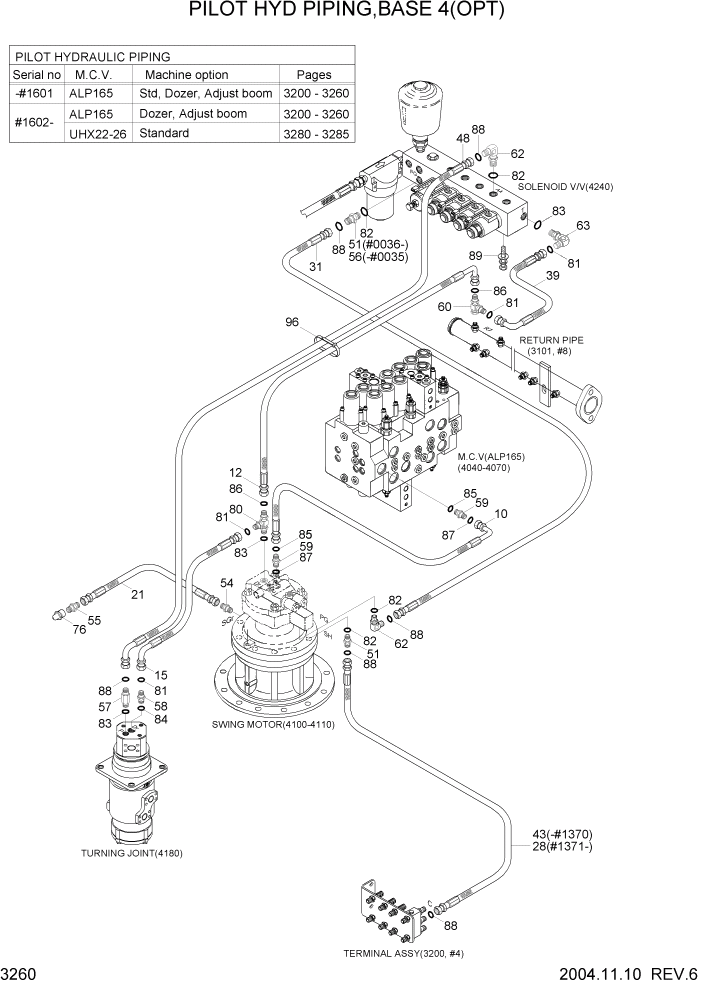 Схема запчастей Hyundai R140LC-7 - PAGE 3260 PILOT HYD PIPING(BASE 4, OPT) ГИДРАВЛИЧЕСКАЯ СИСТЕМА