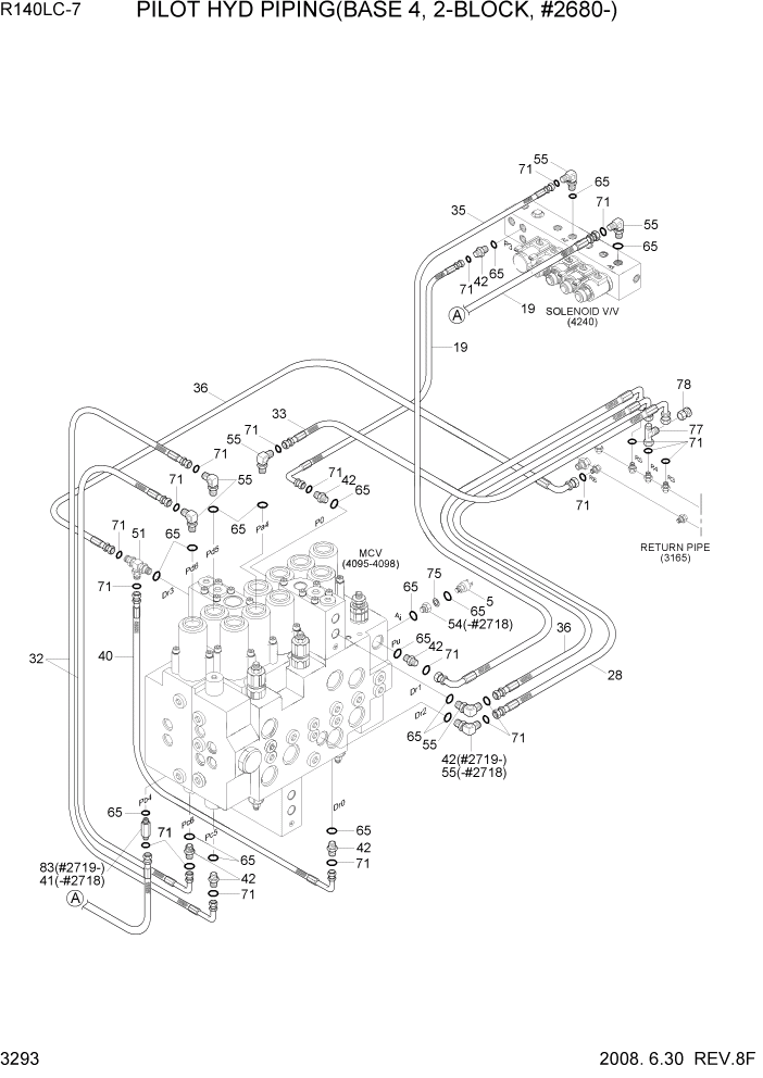 Схема запчастей Hyundai R140LC-7 - PAGE 3293 PILOT HYD PIPING(BASE 4,2-BLOCK,#2680-) ГИДРАВЛИЧЕСКАЯ СИСТЕМА