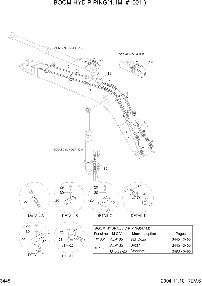 Схема запчастей Hyundai R140LC-7 - PAGE 3445 BOOM HYD PIPING(4.1M, #1001-) ГИДРАВЛИЧЕСКАЯ СИСТЕМА