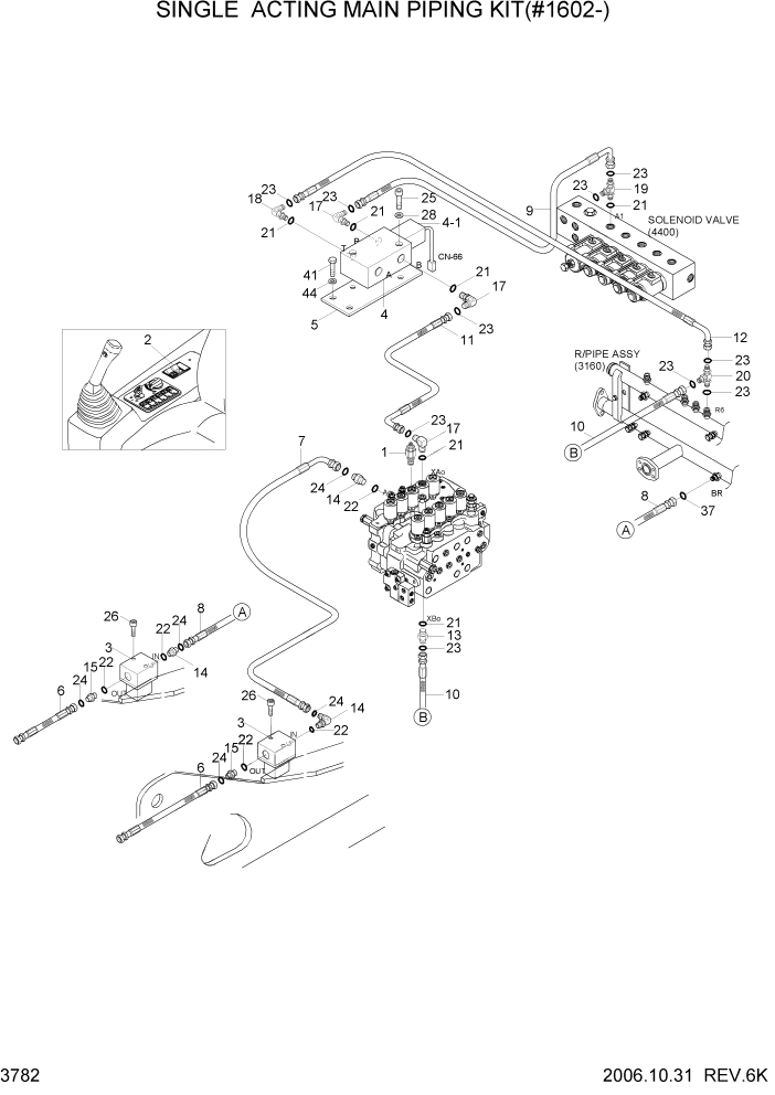 Схема запчастей Hyundai R140LC-7 - PAGE 3782 SINGLE ACTING MAIN PIPING KIT(#1602-) ГИДРАВЛИЧЕСКАЯ СИСТЕМА