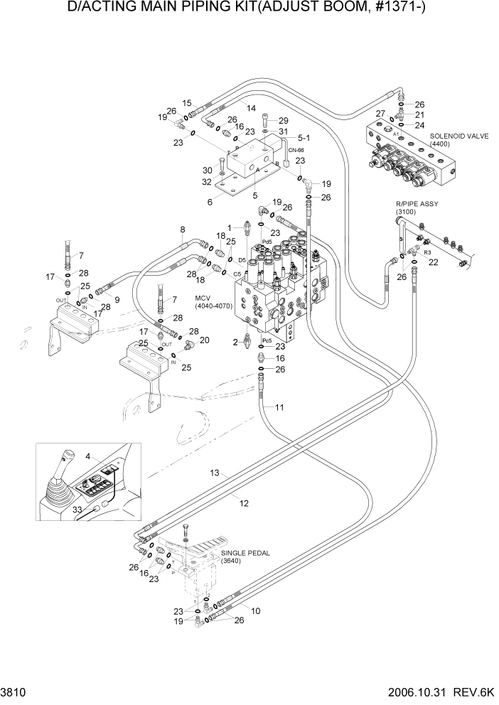 Схема запчастей Hyundai R140LC-7 - PAGE 3810 D/ACT MAIN PIPING KIT(ADJUST BM,#1371-) ГИДРАВЛИЧЕСКАЯ СИСТЕМА