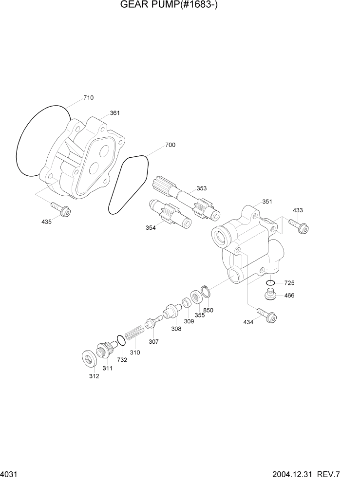 Схема запчастей Hyundai R140LC-7 - PAGE 4031 GEAR PUMP(#1683-) ГИДРАВЛИЧЕСКИЕ КОМПОНЕНТЫ