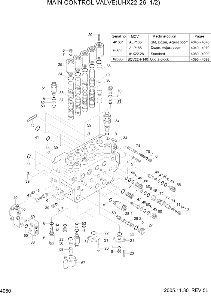 Схема запчастей Hyundai R140LC-7 - PAGE 4080 MAIN CONTROL VALVE(UHX22-26,1/2) ГИДРАВЛИЧЕСКИЕ КОМПОНЕНТЫ