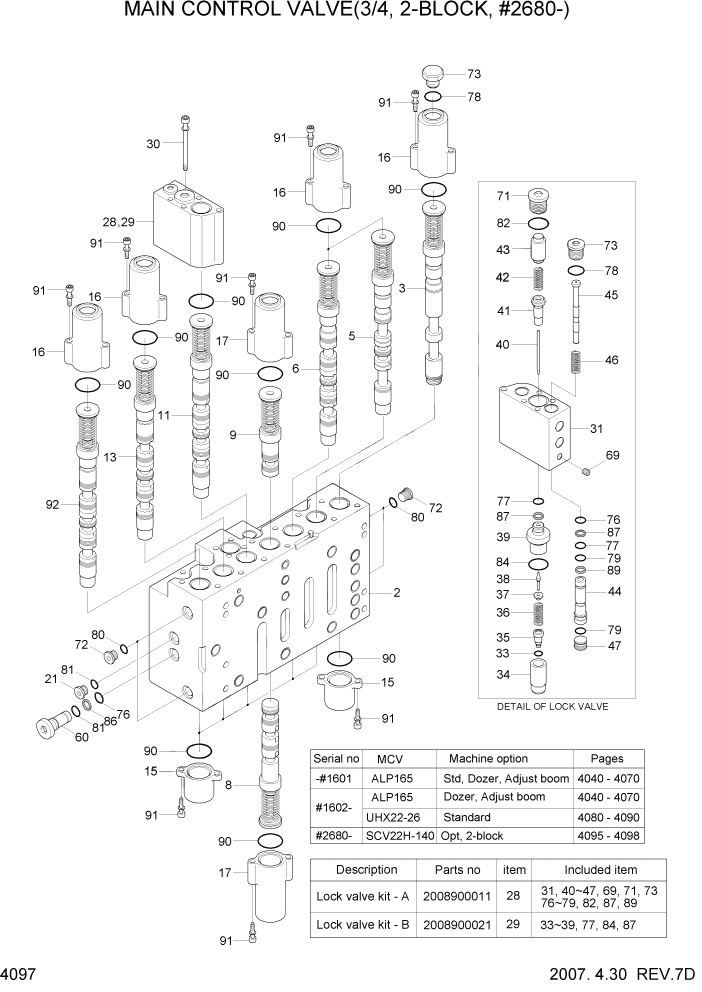 Схема запчастей Hyundai R140LC-7 - PAGE 4097 MAIN CONTROL VALVE(3/4, 2-BLOCK,#2680-) ГИДРАВЛИЧЕСКИЕ КОМПОНЕНТЫ