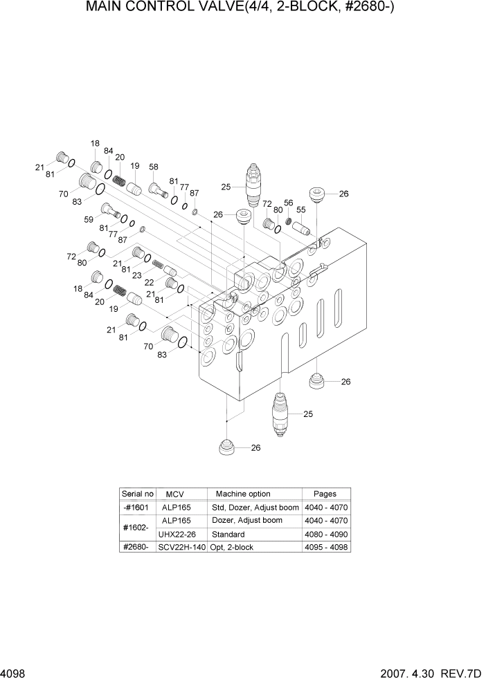 Схема запчастей Hyundai R140LC-7 - PAGE 4098 MAIN CONTROL VALVE(4/4, 2-BLOCK, #2680-) ГИДРАВЛИЧЕСКИЕ КОМПОНЕНТЫ