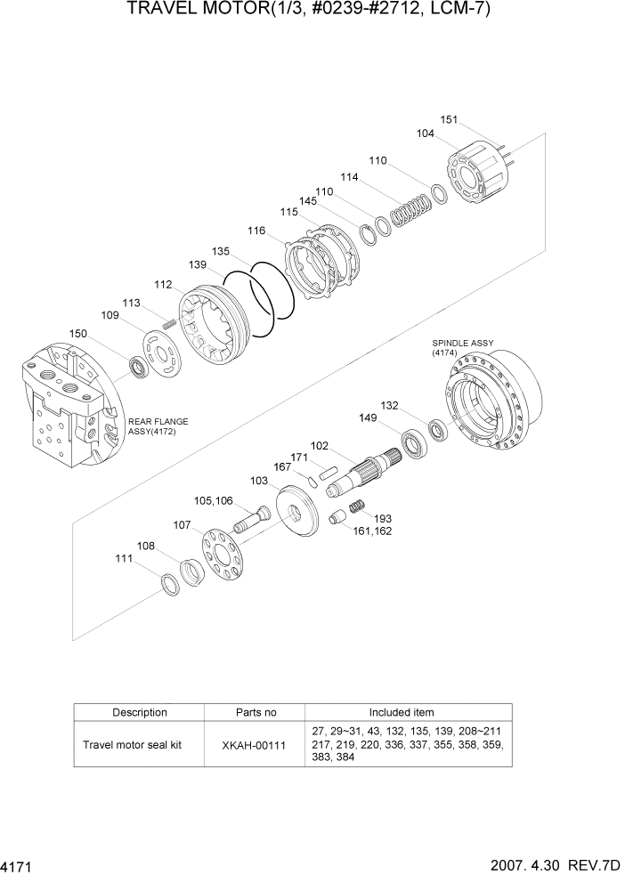 Схема запчастей Hyundai R140LC-7 - PAGE 4171 TRAVEL MOTOR(1/3, #0239-#2712, LCM-7) ГИДРАВЛИЧЕСКИЕ КОМПОНЕНТЫ