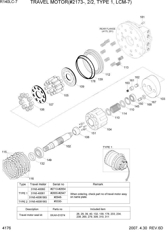 Схема запчастей Hyundai R140LC-7 - PAGE 4176 TRAVEL MOTOR(#3713-, 2/2, TYPE 1, LCM-7) ГИДРАВЛИЧЕСКИЕ КОМПОНЕНТЫ