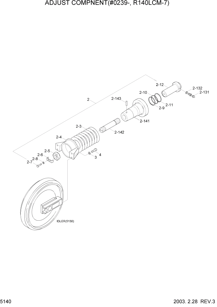 Схема запчастей Hyundai R140LC-7 - PAGE 5140 ADJUST COMPONENT(#0239-, R140LCM-7) ХОДОВАЯ ЧАСТЬ