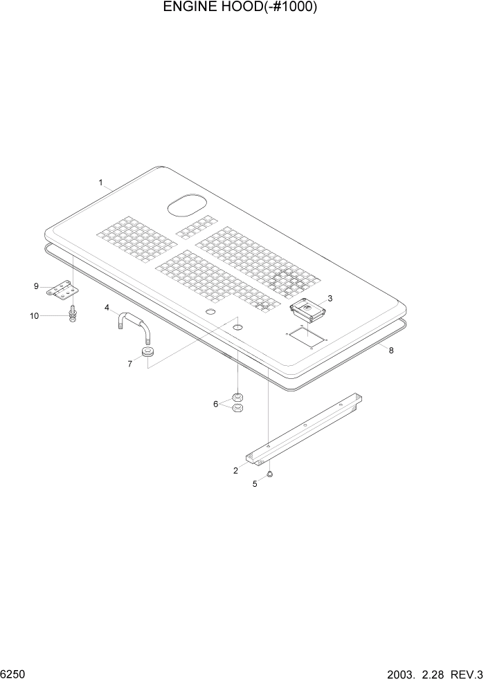 Схема запчастей Hyundai R140LC-7 - PAGE 6250 ENGINE HOOD(-#1000) СТРУКТУРА