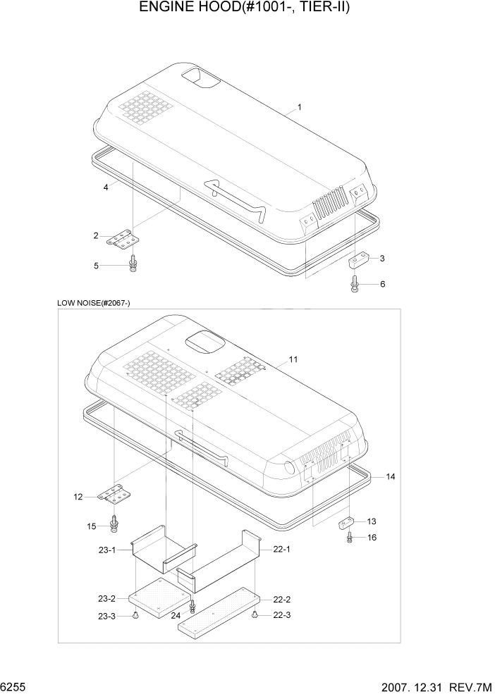 Схема запчастей Hyundai R140LC-7 - PAGE 6255 ENGINE HOOD(#1001-, TIER II) СТРУКТУРА