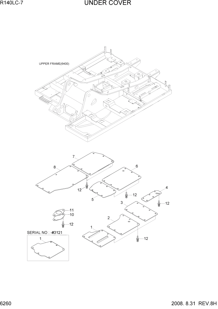 Схема запчастей Hyundai R140LC-7 - PAGE 6260 UNDER COVER СТРУКТУРА
