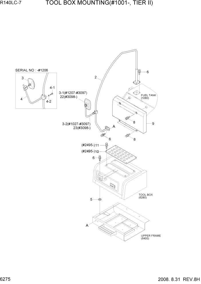 Схема запчастей Hyundai R140LC-7 - PAGE 6275 TOOL BOX MOUNTING(#1001-, TIER II) СТРУКТУРА