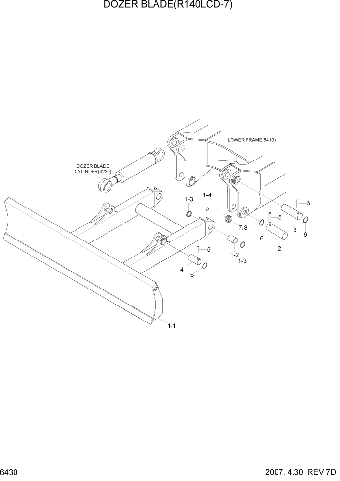Схема запчастей Hyundai R140LC-7 - PAGE 6430 DOZER BLADE(R140LCD-7) СТРУКТУРА