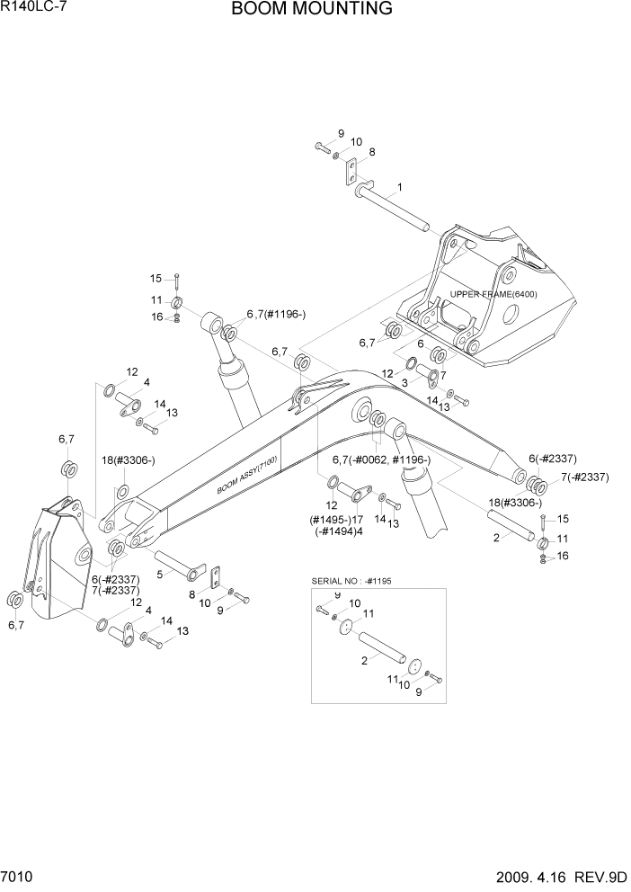 Схема запчастей Hyundai R140LC-7 - PAGE 7010 BOOM MOUNTING РАБОЧЕЕ ОБОРУДОВАНИЕ