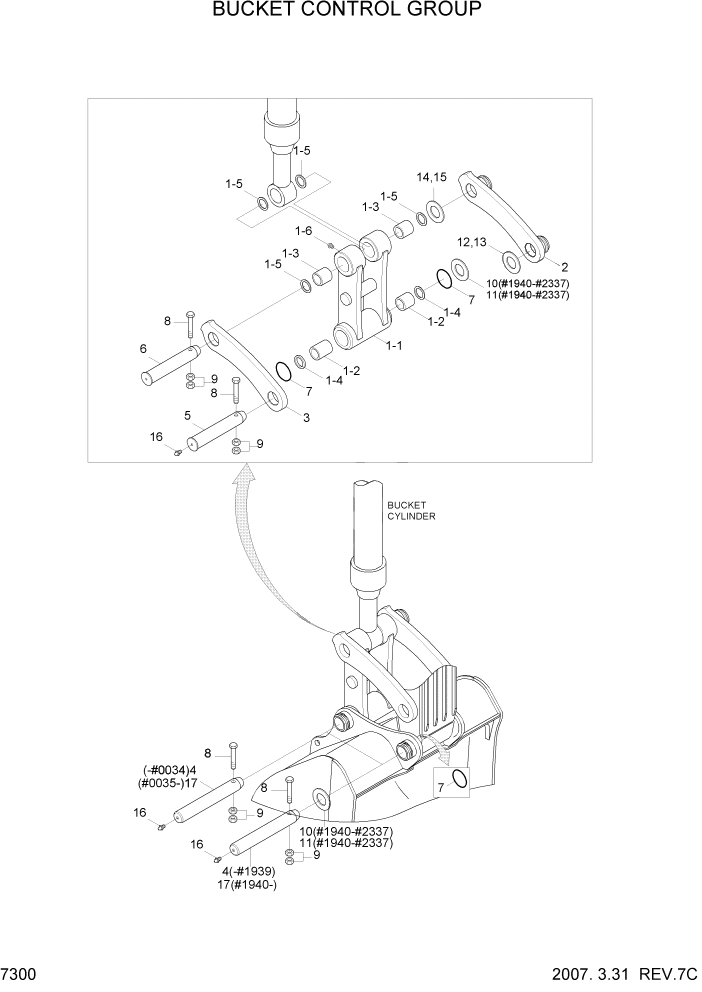 Схема запчастей Hyundai R140LC-7 - PAGE 7300 BUCKET CONTROL GROUP РАБОЧЕЕ ОБОРУДОВАНИЕ