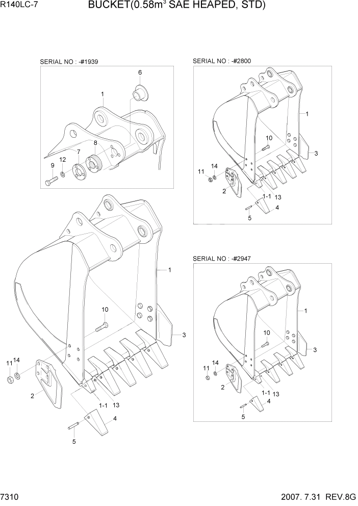 Схема запчастей Hyundai R140LC-7 - PAGE 7310 BUCKET(0.58M3 SAE HEAPED, STD) РАБОЧЕЕ ОБОРУДОВАНИЕ