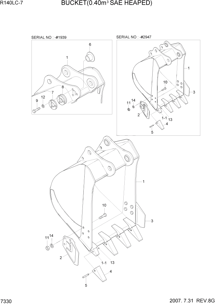 Схема запчастей Hyundai R140LC-7 - PAGE 7330 BUCKET(0.40M3 SAE HEAPED) РАБОЧЕЕ ОБОРУДОВАНИЕ