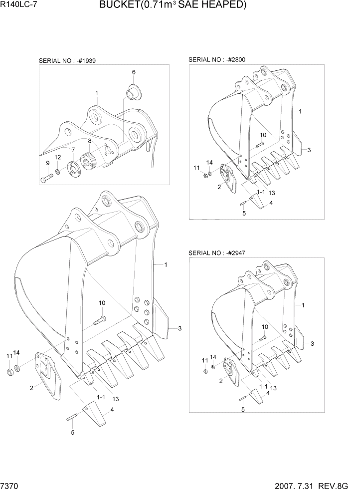 Схема запчастей Hyundai R140LC-7 - PAGE 7370 BUCKET(0.71M3 SAE HEAPED) РАБОЧЕЕ ОБОРУДОВАНИЕ