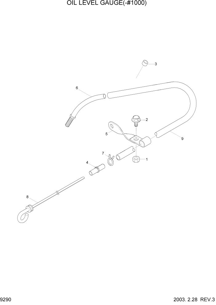 Схема запчастей Hyundai R140LC-7 - PAGE 9290 OIL LEVEL GAUGE(-#1000) ДВИГАТЕЛЬ (УРОВЕНЬ I)