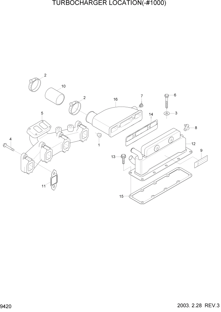 Схема запчастей Hyundai R140LC-7 - PAGE 9420 TURBOCHARGER LOCATION(-#1000) ДВИГАТЕЛЬ (УРОВЕНЬ I)