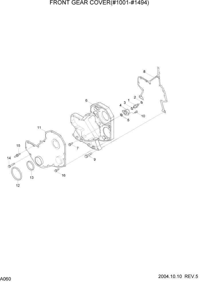 Схема запчастей Hyundai R140LC-7 - PAGE A060 FRONT GEAR COVER(#1001-#1494) ДВИГАТЕЛЬ (УРОВЕНЬ II)